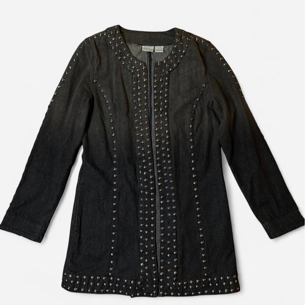 Black denim jacket with silver studs
